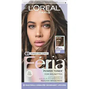 L’Oreal Paris Feria Toner, Long Lasting Anti-Brass Hair Toner for Brunettes, Vegan and Ammonia-Free Hair Care Formula, Iced Brunette, 1 Kit