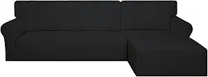 PureFit Super Stretch Sectional Couch Covers - 2 pcs Spandex Non Slip Sofa Covers with Elastic Bottom for L Shape Sectional Sofa Couch, Great for Kids & Pets (3 Seat Sofa + 2 Seat Chaise, Black)