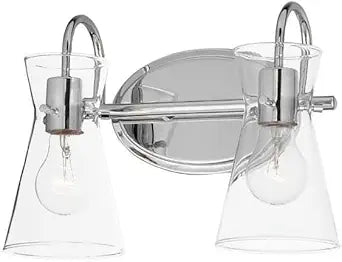 Maxim Lighting Ava 2-Light Bath Vanity Light | Polished Chrome Steel Finish | Glass Shade | Transitional Indoor Light Fixture | Ideal for Bathrooms & Powder Rooms | Dimmable Damp Rated | 12482CLPC