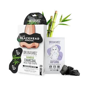 DR.RASHEL Charcoal Nose Pore Strips For Pore Cleansing, Instant And Painless Blackheads Removal | Deep Purifying Blackhead Remover Strips for Nose | 20 PCS (10 Strips & 10 Wipes)
