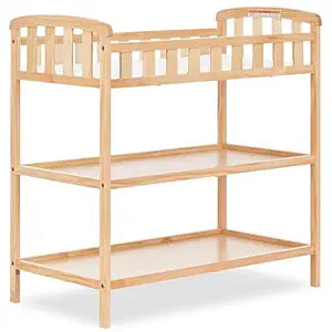 Dream On Me Emily Changing Table, Compact and Lightweight, Solid New Zealand Pinewood, Elevated Safety Rails, Two Storage Shelves, Includes Water-Resistant 1" Changing Pad  Natural