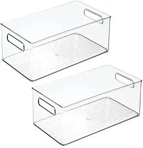 mDesign Deep Plastic Storage Organizer Container Bin, Closet Organization for Hallway, Bedroom, Linen, Coat, and Entryway - Holds Clothing, Blankets, Accessories, Toys, and Essentials, 2 Pack, Clear