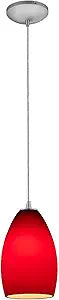 Champagne Glass Pendant - 1-Light Pendant - Cord - Brushed Steel Finish - Red Glass Shade
