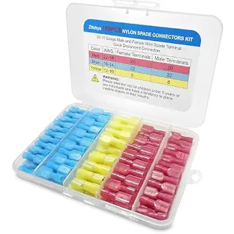 100Pcs Nylon Insulated Spade Connector Kit, 22-10 AWG Crimp Terminals