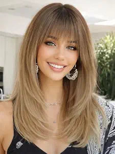 AISI HAIR Beginner Friendly Ombre Blonde Layered Wig with Bangs for Women