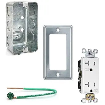 4" x 2" Utility Box Kit, 20A Tamper/Weather-Resistant Outlet, Rocker Cover