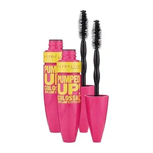 Maybelline Volum' Express Pumped Up Colossal Mascara, Washable Formula Infused with Collagen for Up To 16x Lash Volume, Glam Black, 1 Count (Pack of 2)