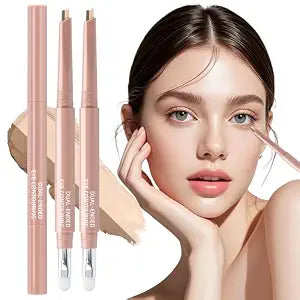 2 PCS Waterline Eyeliner Pencil, Creamy Smooth Blendable Lying Silkworm Pencil, Under Eye Highlight & Contouring Pen with Brush, Lightweight Long-Lasting Eye Brightener Makeup 01# Beige