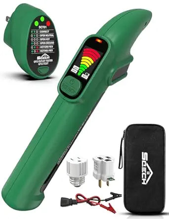 SQECH Circuit Breaker Finder Tool Kit GFCI Outlet Tester NCV Detector for 90-135V AC Electrical Circuit Tracer with Light Socket & 3-2 Prong Grounding & Clip Adapter Storage Bag Batteries