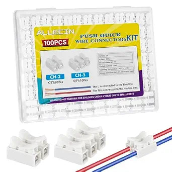 Push Quick Wire Cable Connector 2A 250V 2Pin 3Pin Spring Push-in Electrical Connectors Kit White Wiring Terminal for Home Appliances Lights Equipment Automotive Wires (Pack of 100Pcs)
