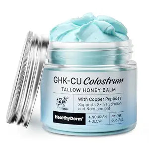 HealthyDerm GHK-Cu Peptide Beef Tallow Balm with Colostrum - Copper Peptides, 100% Grass-Fed Tallow, Raw Manuka Honey, Jojoba Oil & Vitamin E for Mature, Dry & Sensitive Skin 2 Ounce