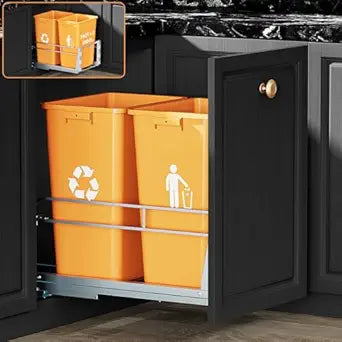 Double Pull Out Trash Can Under Cabinet with Door Mounting Kit,Under Sink Trash Can for Kitchen with Soft-Close Slides, Not Included CanRequires Minimum Cabinets Opening 16" W X 24" D