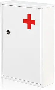 Ydocabinit Steel Wall-Mount Lockable Medical Cabinet, 2-Tier Medical Box with Key, Metal Storage Box, Medicine Organizer Secure Large Capacity, First Aid Cabinet for Bathroom School 12.598.463.14"