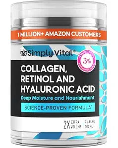 SimplyVital Face Moisturizer Retinol Collagen Hyaluronic Acid Cream 3.4 oz