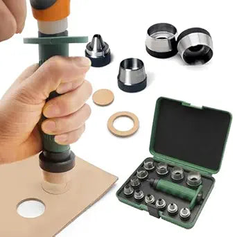 12 in 1 Gasket Punch Set with Sharp Leather Hole Punches, Hollow Punch Set for Leather, 3/16'' to 1-1/4'' Hole Punch Kit with Handle