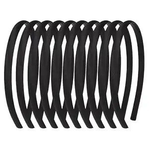 Fishdown 10 Pcs Black Headbands for Girls Skinny DIY Head Bands Hard Thin Headband with Teeth, 8mm Rubber Plastic Hairbands for Kids Teens Party Favors