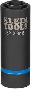 Klein Tools 66004 2-in-1 Impact Socket, 3/4-Inch and 9/16-Inch Hex, 6-Point Deep Socket Wrench with 1/2-Inch Drive