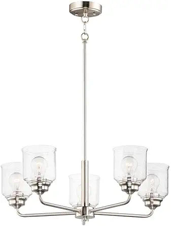 Maxim Lighting Acadia 5-Light Chandelier | Satin Nickel Steel Finish | Seedy Glass Shade | Transitional Indoor Light Fixture | Ideal for Dining Rooms & Entryways | 12266CDSN