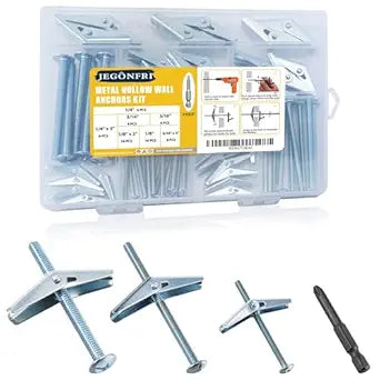 Toggle Bolts for Drywall 30 Sets, 3 Sizes Hollow Wall Anchors Kit with Bit
