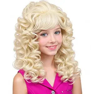Blonde Long Curly Wig with Bangs, Vintage Costume Wig （Small Size）