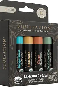 Soulsation Organic Lip Balm Set for Men,100% Natural for Dry Cracked Lips