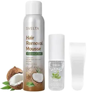 Coconut Hair Removal Mousse Kit with Aloe Vera Soothing Serum & Scraper