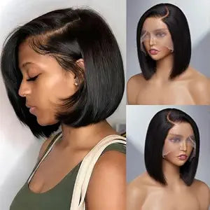 Bob Wig Human Hair 13x6 Hd Lace Front Wigs For Women Glueless 10 Inch Black