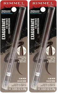 Rimmel London Exaggerate Waterproof Eye Definer Eyeliner, Highly Pigmented, Long-Wearing, Built-In Smudger, 212, Rich Brown, 0.01oz (Pack of 2)
