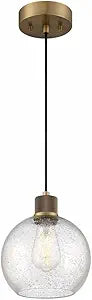 Access Lighting Port Nine Burgundy LED Pendant - Antique Brushed Brass - Seeded Glass - Replaceable LED