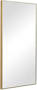 Demi 40x20 Mirror | Gold Finish | Contemporary Decorative Wall Mirror | Ideal for Entryways, Bedrooms & Bathrooms | Demi Collection | W00502