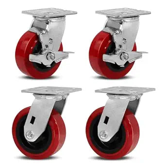 Heavy Duty Casters, 5" Industrial Swivel Casters, Polyurethane Tread on Polypropylene Core, Casters Set of 4 with Load 3200lbs Capacity, Caster Wheels for Cart Toolbox (2 Brake & 2 Swivel)