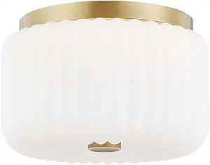 Mitzi Lydia Flush Mount Ceiling Light | Aged Brass Finish | Opal Etched Glass Shade | 6.25" H x 10" W | UL Damp Rated Indoor Fixture | Model H340502-AGB