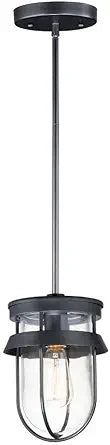 Maxim Lighting Breakwater 1-Light Pendant/Semi-Flush Mount | Black Finish | Clear Glass Shade | Coastal Convertible Ceiling Light | 10268CLBK
