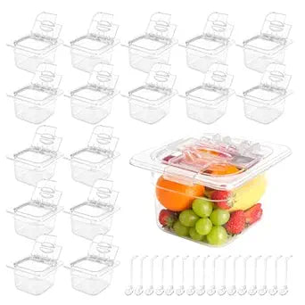 16 Pcs 4 Inch Food Pan with Lid, Clear Plastic Food Pan, Stackable Fruits Vegetables Storage Containers, for Restaurant Kitchens, Hotel Catering, Home Meal