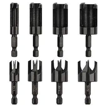 Rocaris 8 Pack Wood Plug Cutter Drill Bit Set, 1/4 Inch Hex Shank, Black