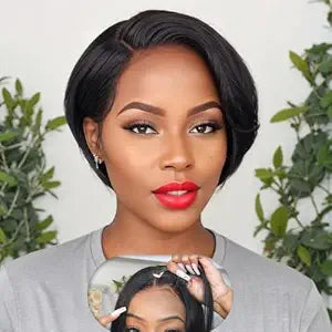 WBTH Short Pixie Cut Wig Human Hair 5X5 HD Lace Straight Wear and Go Glueless Wigs Human Hair Pre Plucked Pre Cut Short Pixie Wigs for Black Women (Natural Color)