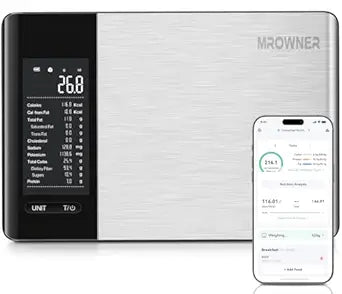 Smart Food Kitchen Scale with Nutritional Calculator, Free App with 19 Nutrients Tracking, Calorie, Marco, Digital Weight Grams and Ounces for Weight Loss, Premium Stainless Steel, 22lb