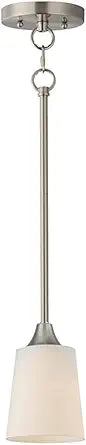 Maxim Lighting Hudson 1-Light 8" Mini Pendant | Satin Nickel Finish | Satin White Tapered Glass Drum Shade | Modern Mini Pendant Light for Kitchen Counters | Adjustable Cord Suspension | 92880SWSN