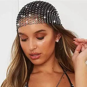 JEAIRTS Rhinestone Mesh Head Scarf Crystal Nightclub Rave Hair Accessories