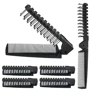 6PCS Travel Folding Hair Brush and Comb Set, Anti-Static Mini Pocket Combs for Men & Women (Black, Plastic)