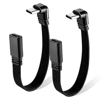 2Pack 90 Degree USB-C Extension Cable, 20cm Right Angle Type C Male to Female Adapter, Fast Charging Data Transfer Cable for Mobile Phones, Support for All Mobile Phones