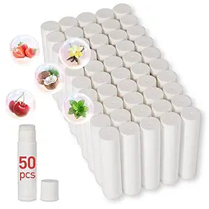 DMSKY 50 Pack Unlabeled Lip Balm, Blank Tube for Custom Labels, 5 Flavors