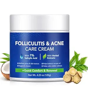 Folliculitis Treatment Cream, Acne Treatment for Face & Body, with 1% Salicylic Acid, Tea Tree Oil, Effectively Relieves Itching, Redness & Bumps for Face & Body-120g