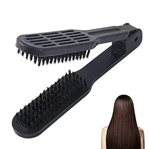 Kakalote Hair Straightening Brush, Boar Bristle Hair Brush, Double Sided Straightener Brush Straightening Comb, Detangling, Styling, Pain Free, Black, All Hair Types, Adults, Unisex Adult