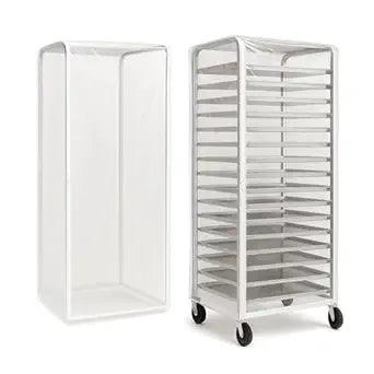 Bun Rack Cover  Transparent PVC with 4 Sided Zippers  Universal 20 Tier Sheet Pan & Speed Rack Cover  Heavy Duty, Waterproof & Dustproof Bread Rack Cover Bakery Rack Cover