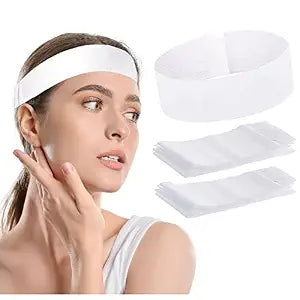 100 Pieces Disposable Facial Headbands for Women Individual Wrapped Elastic Makeup Head Band Headwraps for Facials Skincare Spa
