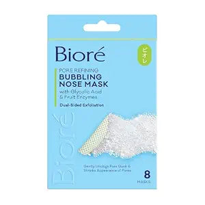 Biore Pore Refining Bubbling Nose Mask, Glycolic Acid Exfoliant, 8 ct