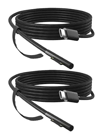 6.6ft Type-C to Surface Nylon Braided Cable Power Supply USB-C Charger Cable 45W 15V 3A Compatible with Microsoft Surface Pro 3/5/6/7/Go 3/2/1 Laptop 4/3/2/1-2-Pack Black