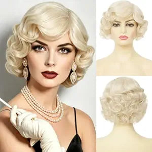 Blonde Finger Wave Wig for Women 1920s Short Curly Synthetic Heat Resistant Vintage Cosplay Costume Hair Wigs
