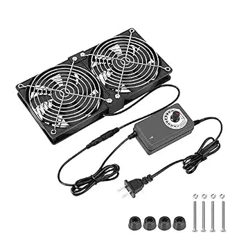 Dual 120mm AC Powered Fan, 110V-240V AC to DC 12V Variable Speed Fan